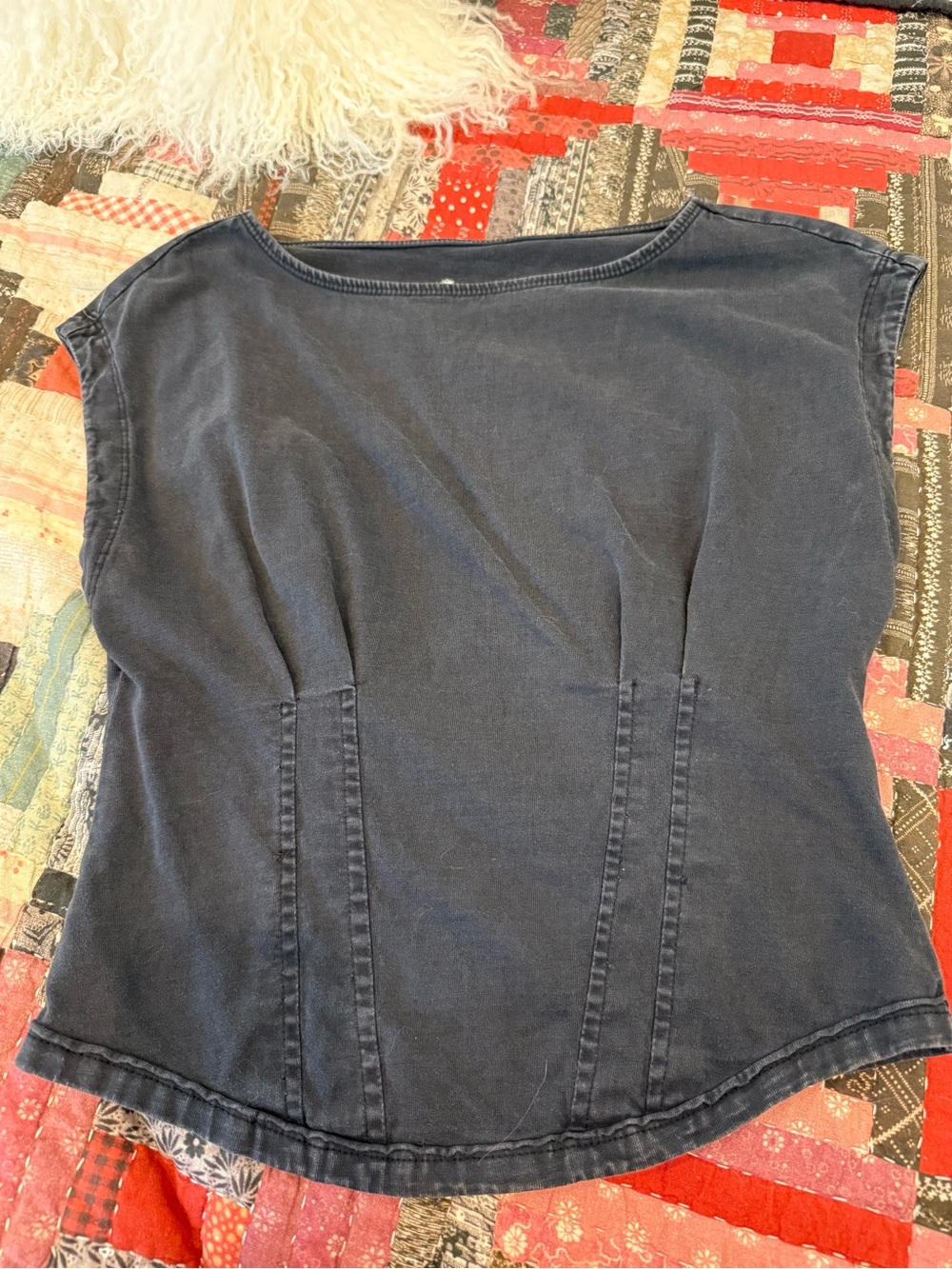 Pilcro Washed Black Cap Sleeve Faux Corset Top